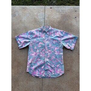 Vintage Bugle Boy Hawaiian Pastel Pink Green Button Up Shirt Large 80s 90s